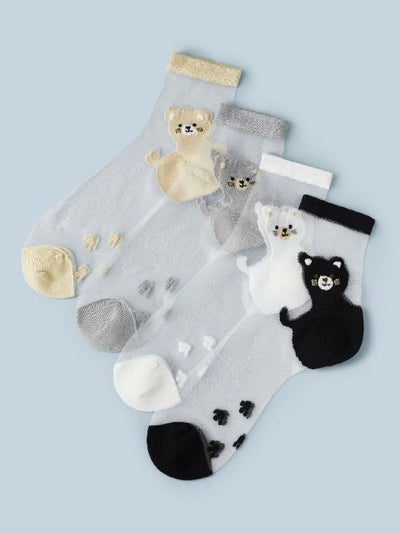 4Pairs Cat Cotton Mesh Socks One Size / Multi Colors
