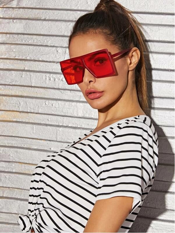 Flat Top Shield Acrylic Frame Sunglasses