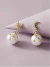 Rhinestone Engraved Star & Moon & Faux Pearl Drop Earrings