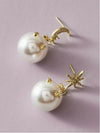 Rhinestone Engraved Star & Moon & Faux Pearl Drop Earrings