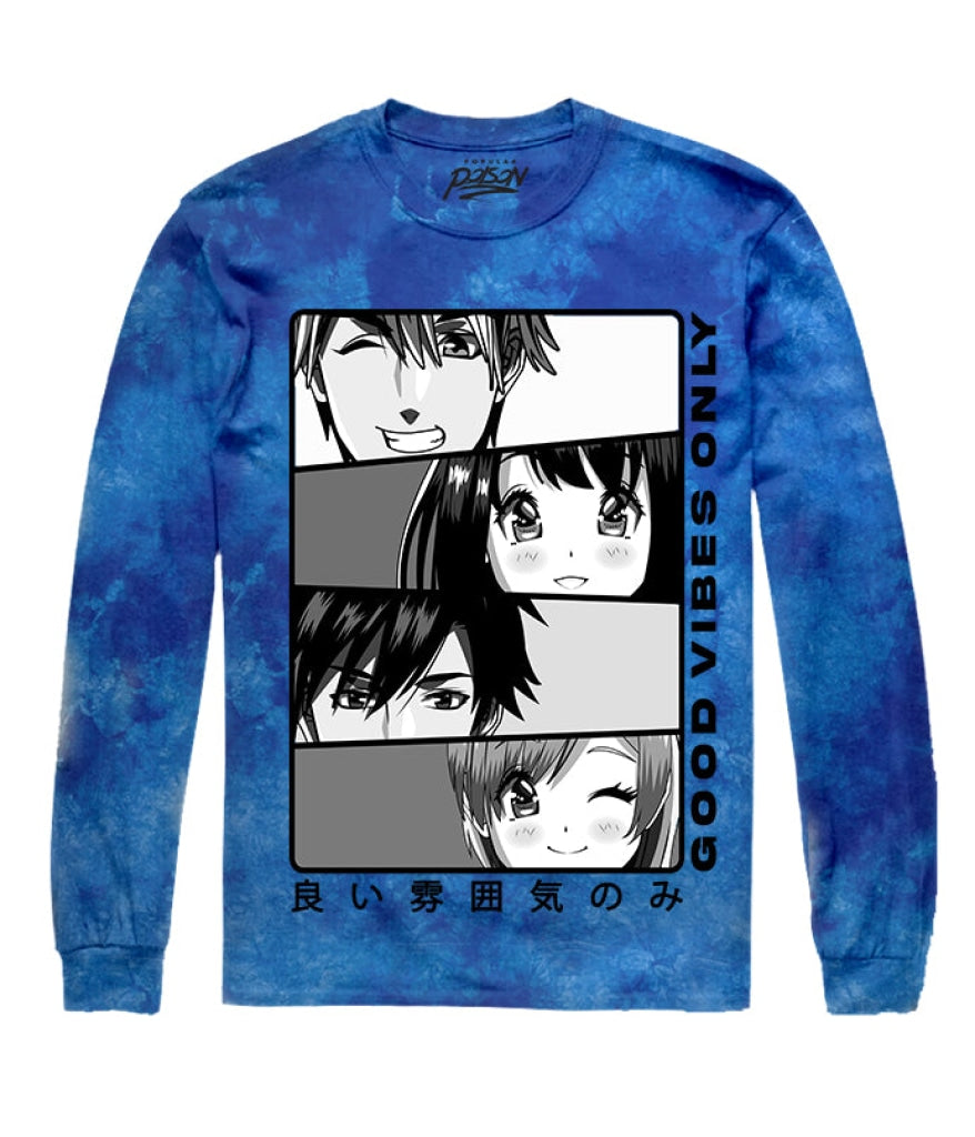 Anime Good Vibes Tie Dye Long Sleeve Tee S / Vivid Blue Guys Coming Soon