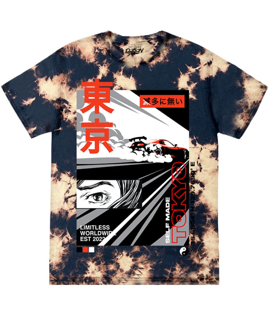Anime Racing Car Tie Dye Tee S / Black Bleach Mens Tee
