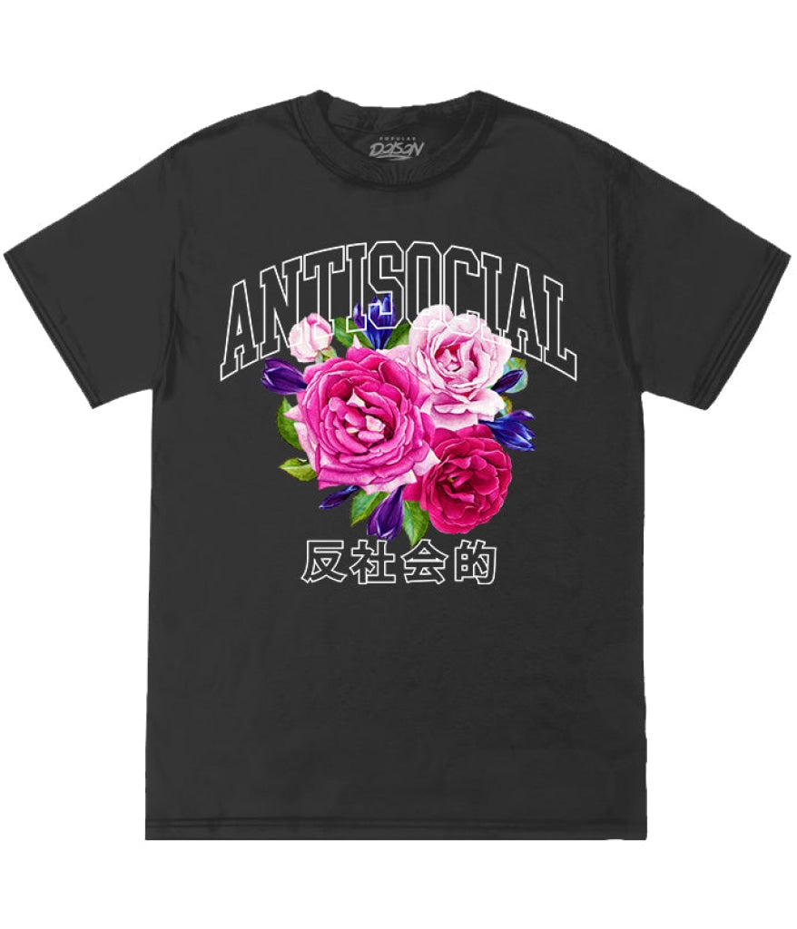 Big Size Antisocial Kanji Bouquet Tee 2Xl / Black Mens Tee