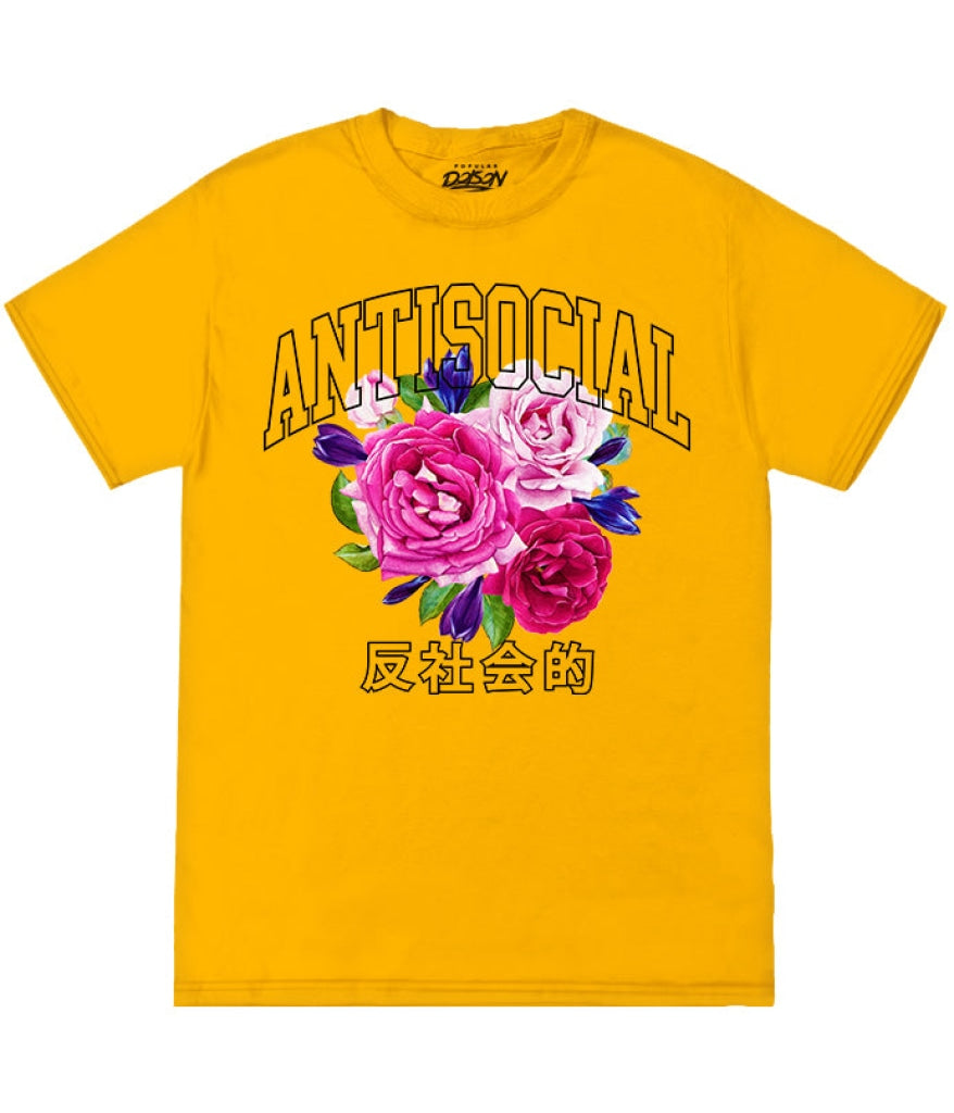 Big Size-Antisocial Kanji Bouquet Tee 2Xl / Gold Mens Tee