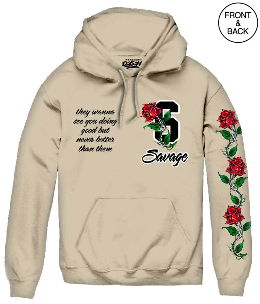 Big Size Savage Rose Hoodie 2Xl / Sand Mens Hoodies And Sweatshirts