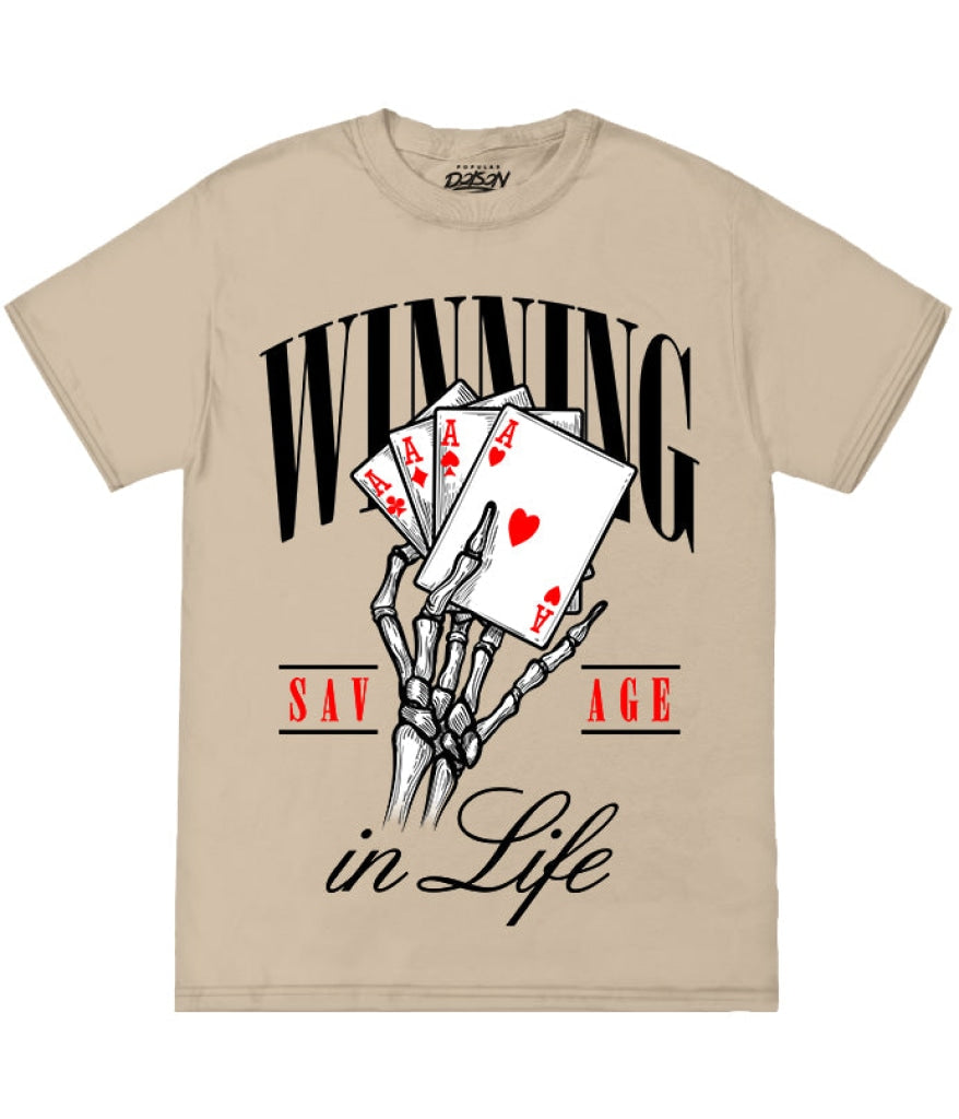 Big Size Skull Winning In Life Aces Tee 2X / Sand Mens Tee