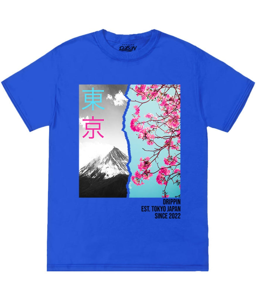Big Size Split Tokyo Cherry Kanji Tee 2X / Royal Mens Tee
