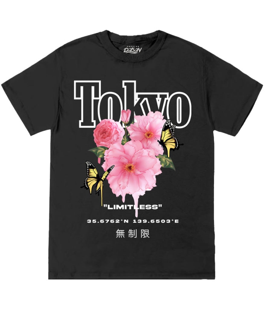 Big Size Tokyo Rose Drip Butterfly Kanji Tee 3Xl / Black Mens Tee