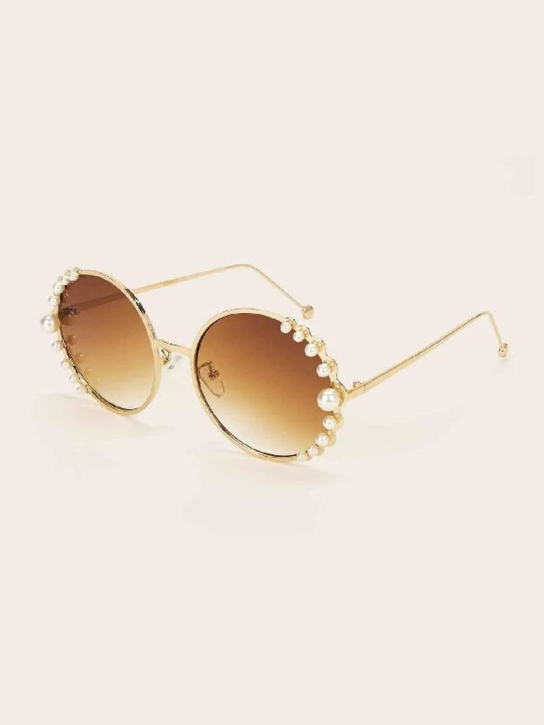 Faux Pearl Decor Round Sunglasses Sunglasses