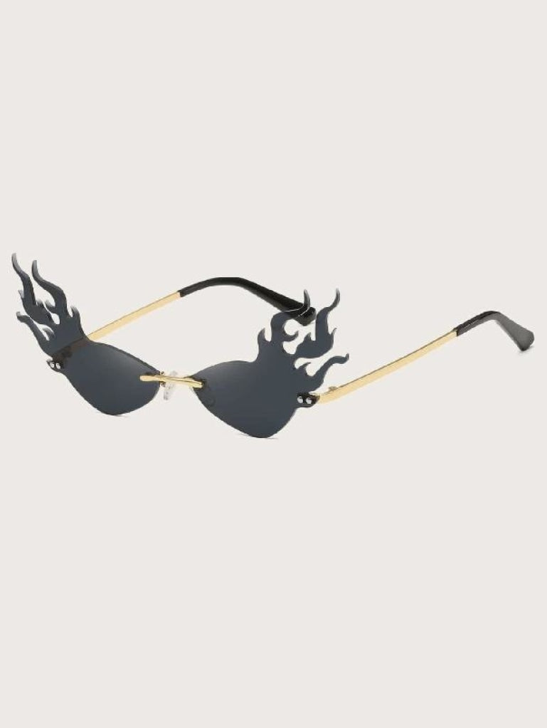 Flame Design Rimless Sunglasses Black Sunglasses