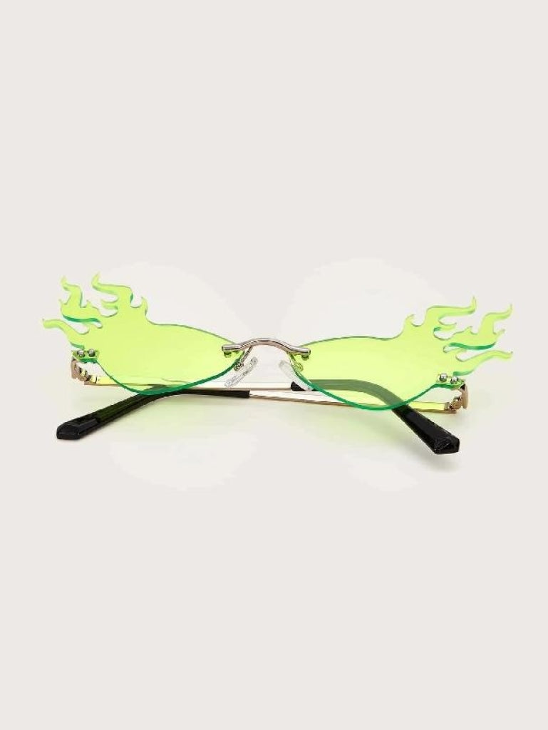 Flame Design Rimless Sunglasses Neon Green Sunglasses