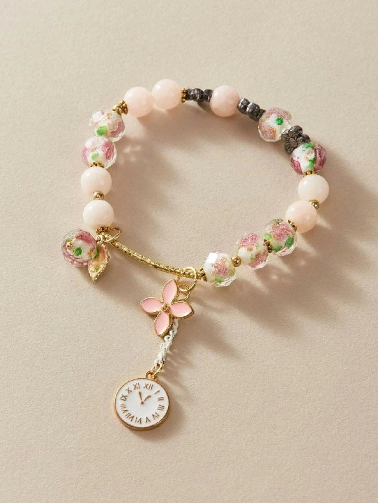 Flower Charm Beaded Bracelet Pink Jewerly