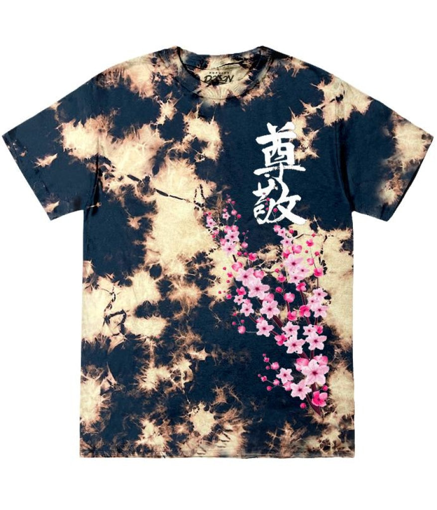 Kanji Blossom Tie Dye Tee S / Black Bleach Mens Tee