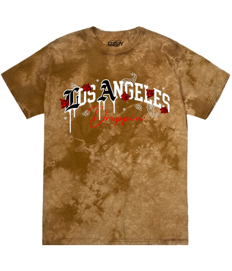 Los Angeles Roses Tie Dye Tee S / Golden Brown Mens Tee