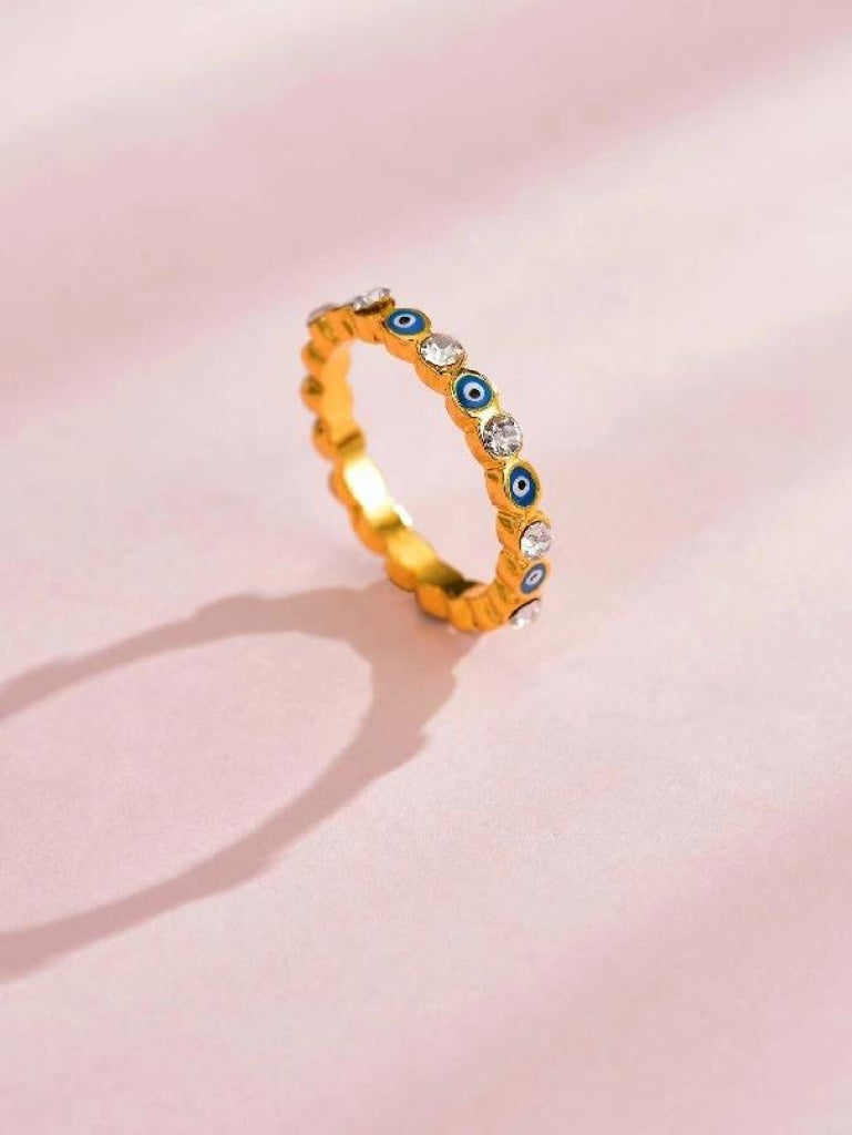 Rhinestone Engraved Evil Eye Pattern Ring Jewerly