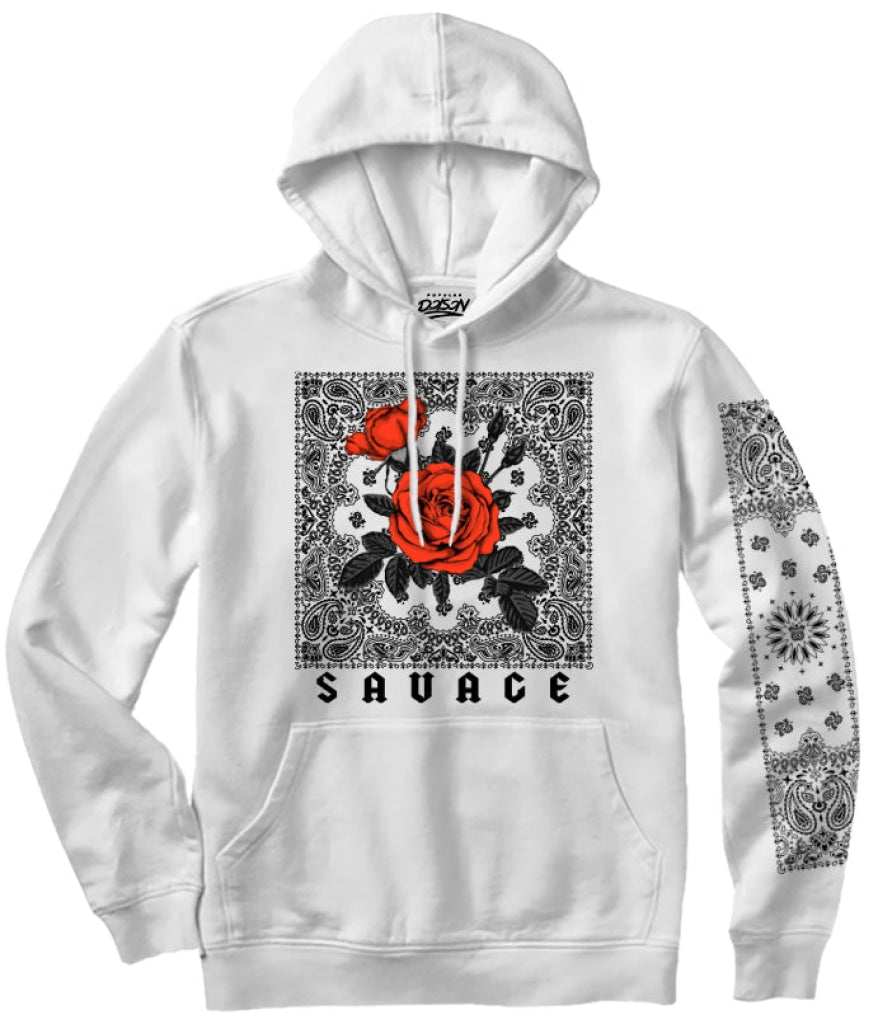 Rose Bandana Hoodie S / White Mens Hoodies And Sweatshirts