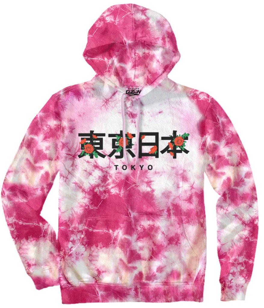 Rose Kanji Tie Dye Hoodie S / Pink Mens Hoodies And Sweatshirts