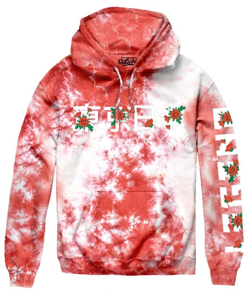 Rose Kanji Tie Dye Hoodie S / Red Tie Dye Mens Hoodies And Sweatshirts