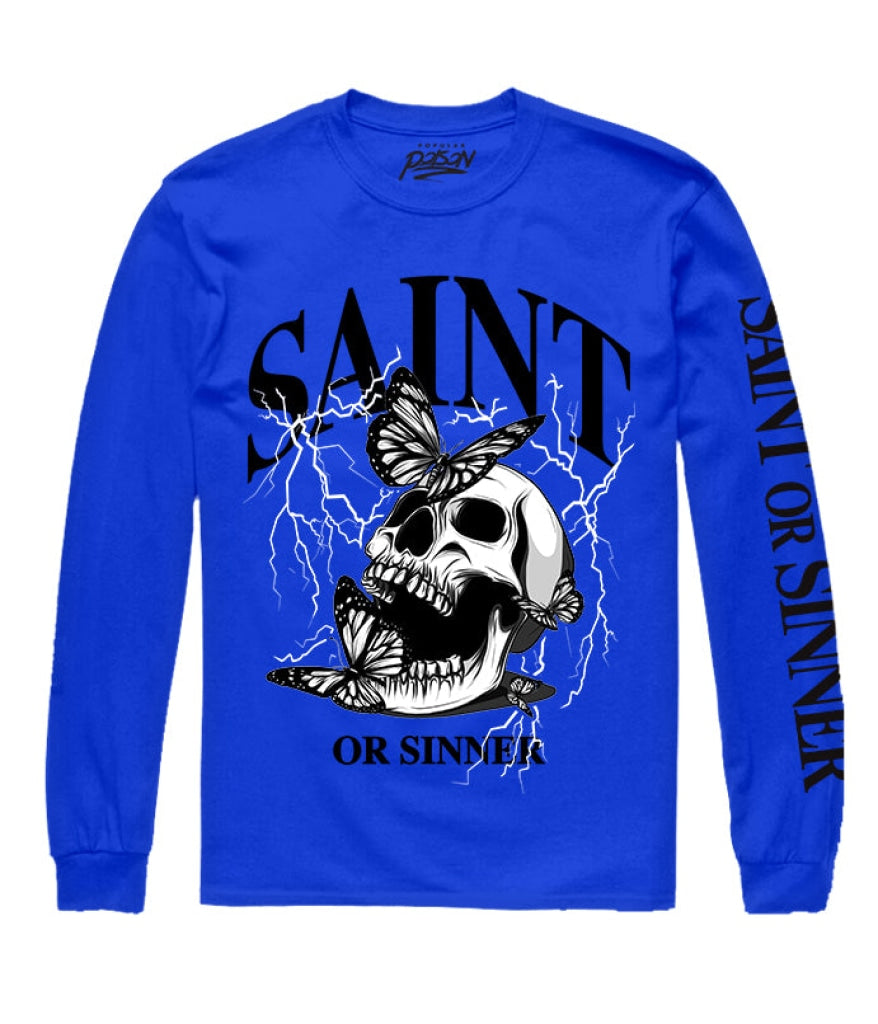 Saint Or Sinner Skull Long Sleeve Tee S / Royal
