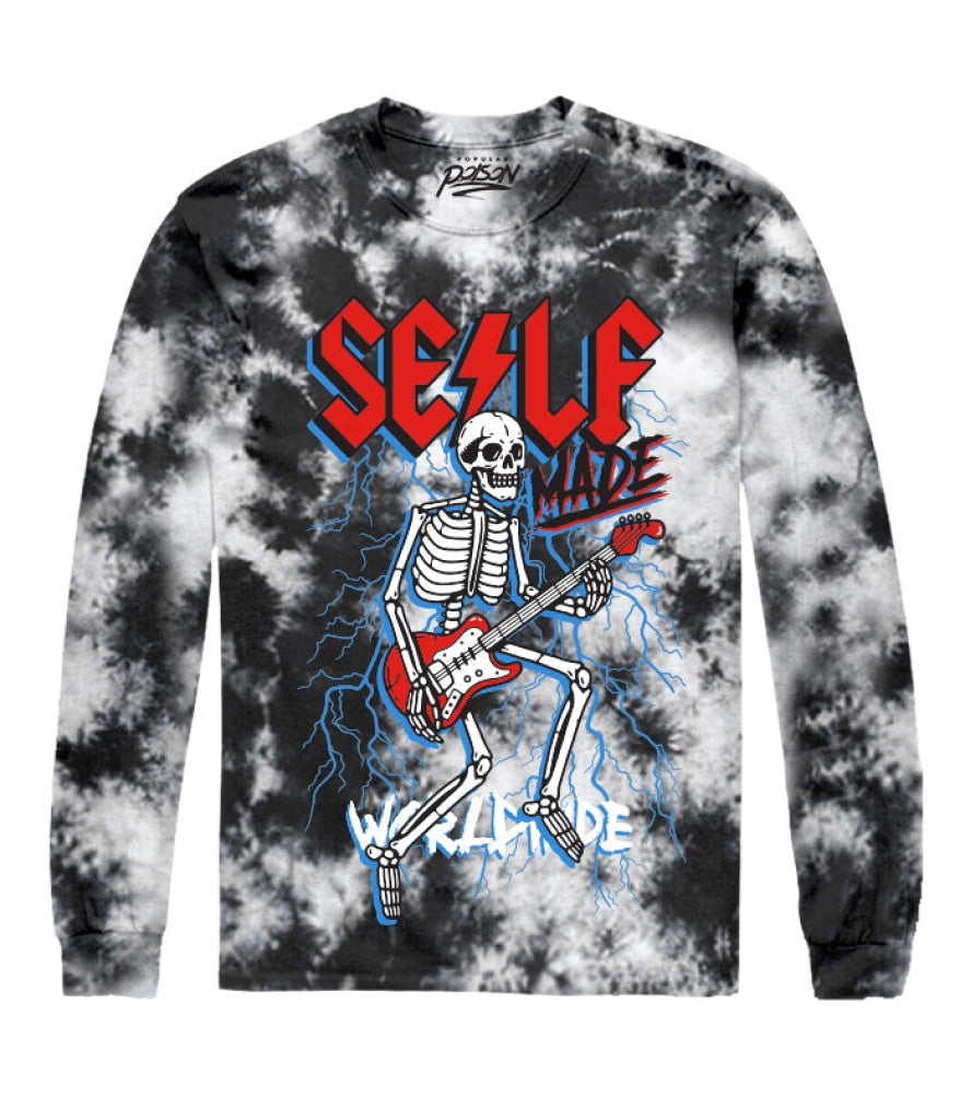 Skeleton Rockstar Tie Dye Long Sleeve Tee S / Black Guys Coming Soon
