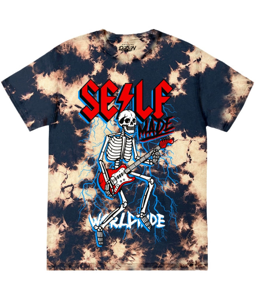Skeleton Rockstar Tie Dye Tee S / Black Bleach Mens Tee