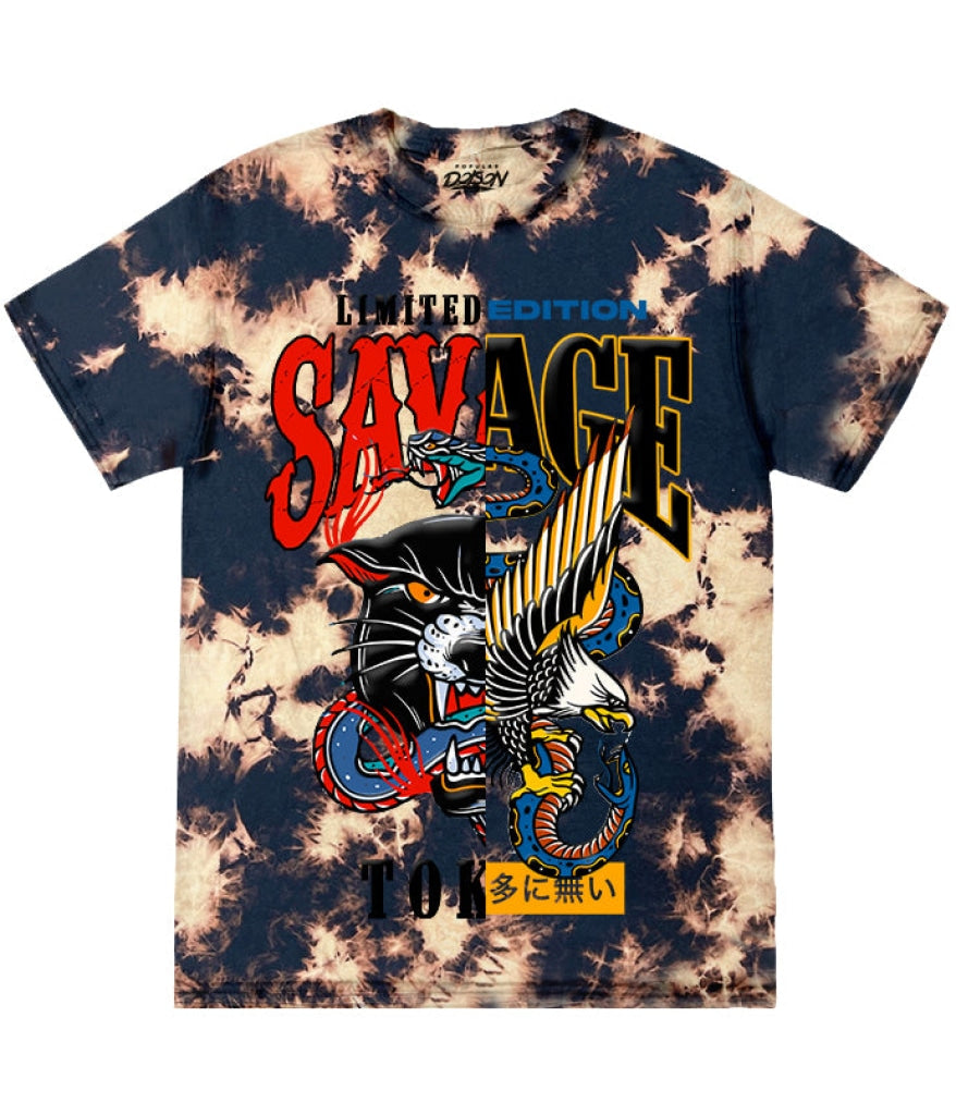 Split Snake Eagle Panther Tie Dye Tee S / Black Bleach Mens Tee