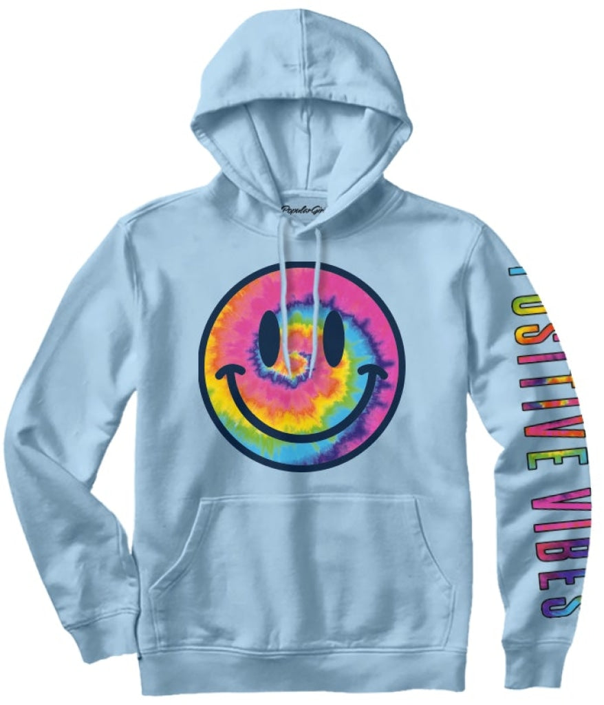 Tie Dye Smiley Hoody S / Light Bue Junior Hoodies