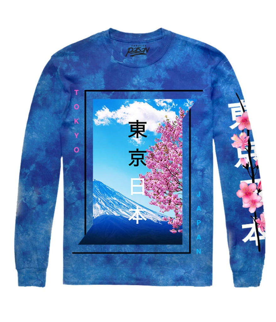 Tokyo Cherry Blossom Tie Dye Long Sleeve Tee S / Vivid Blue Guys Coming Soon