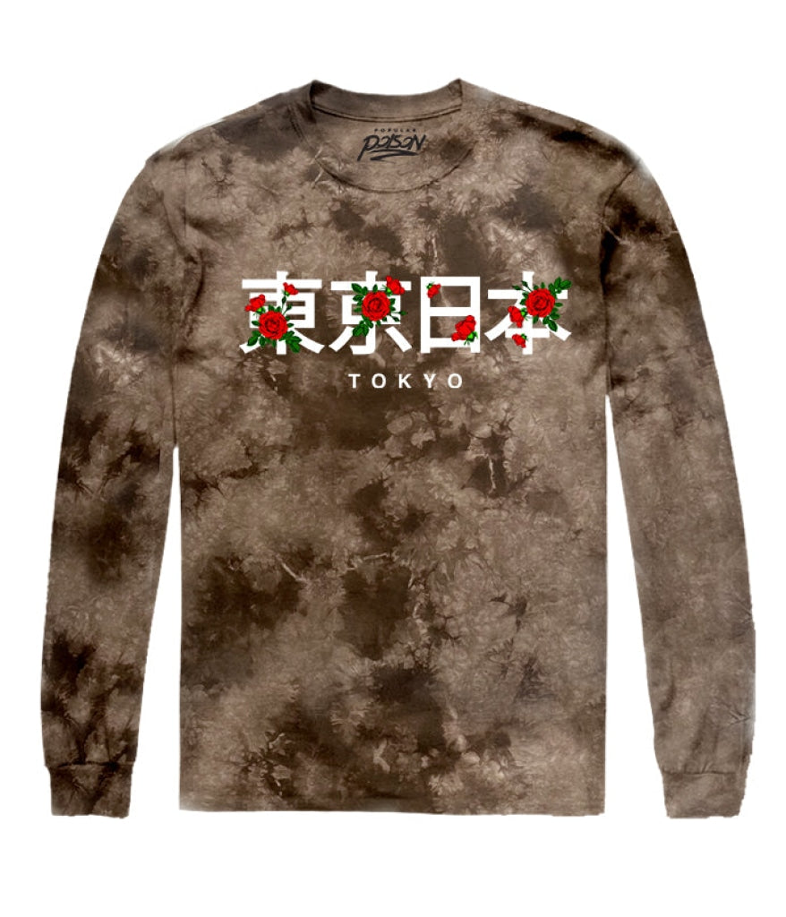 Tokyo Kanji Overlay Tie Dye Long Sleeve Tee S / Shopping Bag Guys Coming Soon