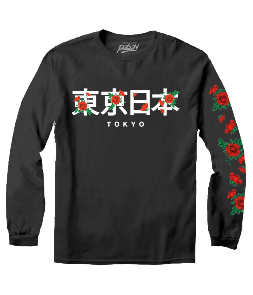 Tokyo Outline Rose Long Sleeve Tee S / Black