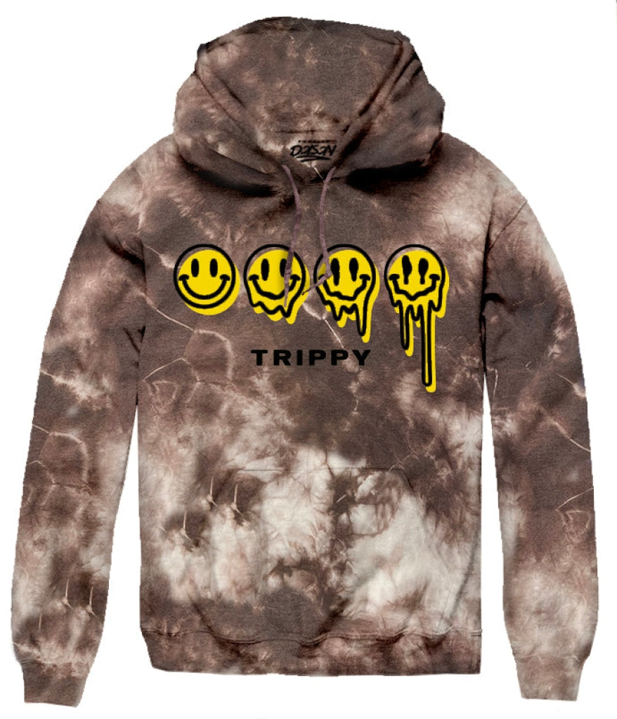 Trippy Smiley Tie Dye Hoodie S / Downtown Brown Mens Hoodies And Sweatshirts